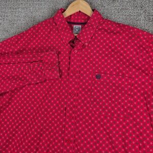 Cinch Mens Red‎ Geometric Print Long Sleeve Button Up Shirt XL Western